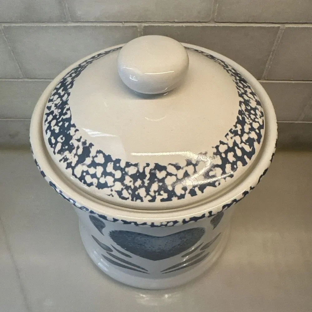 Vintage Blue Heart Spongeware 